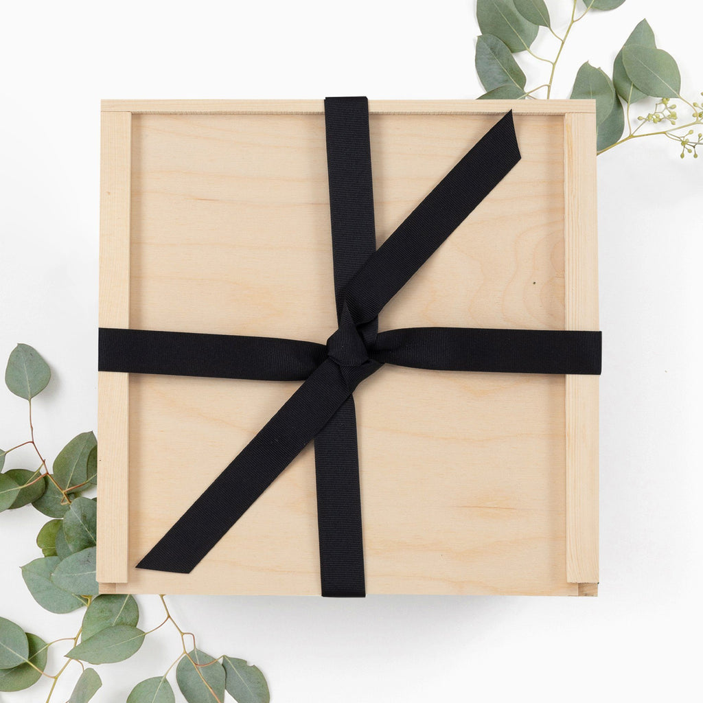 Wood box with ribbon gift