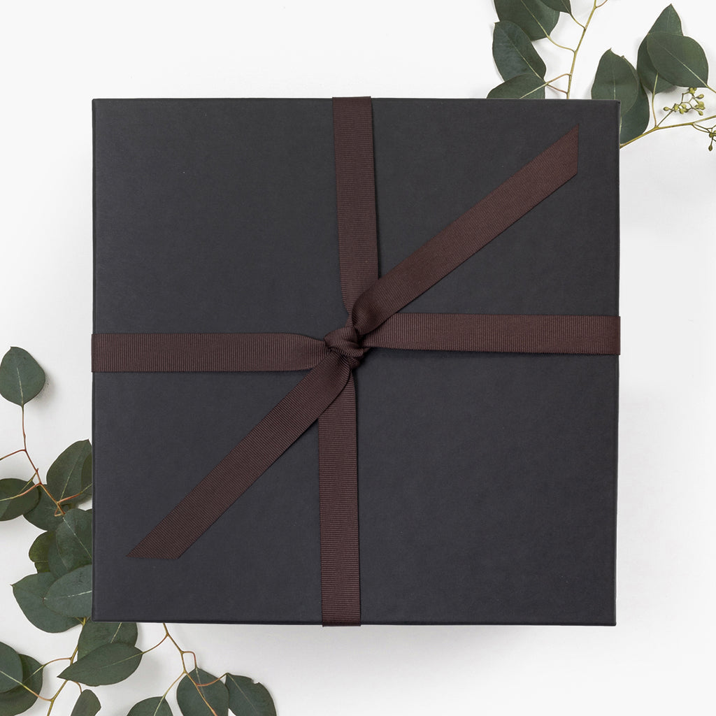 Black Gift Box with Chocolate Ribbon