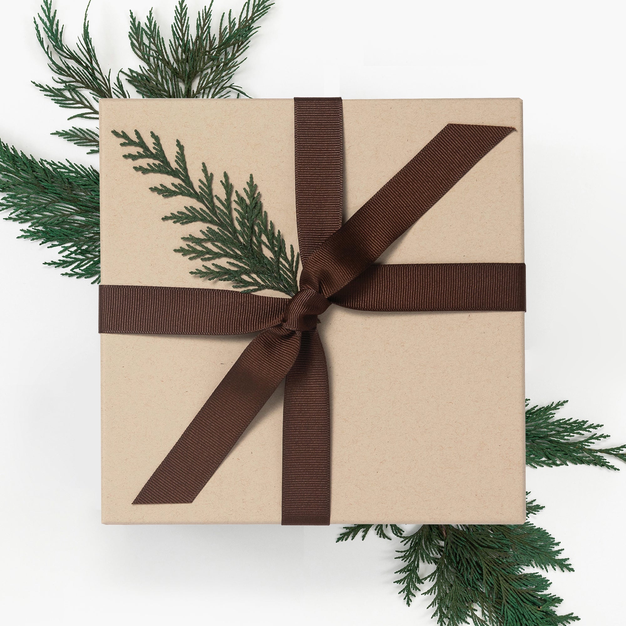 Kraft Box with Chocolate Ribbon and Cedar