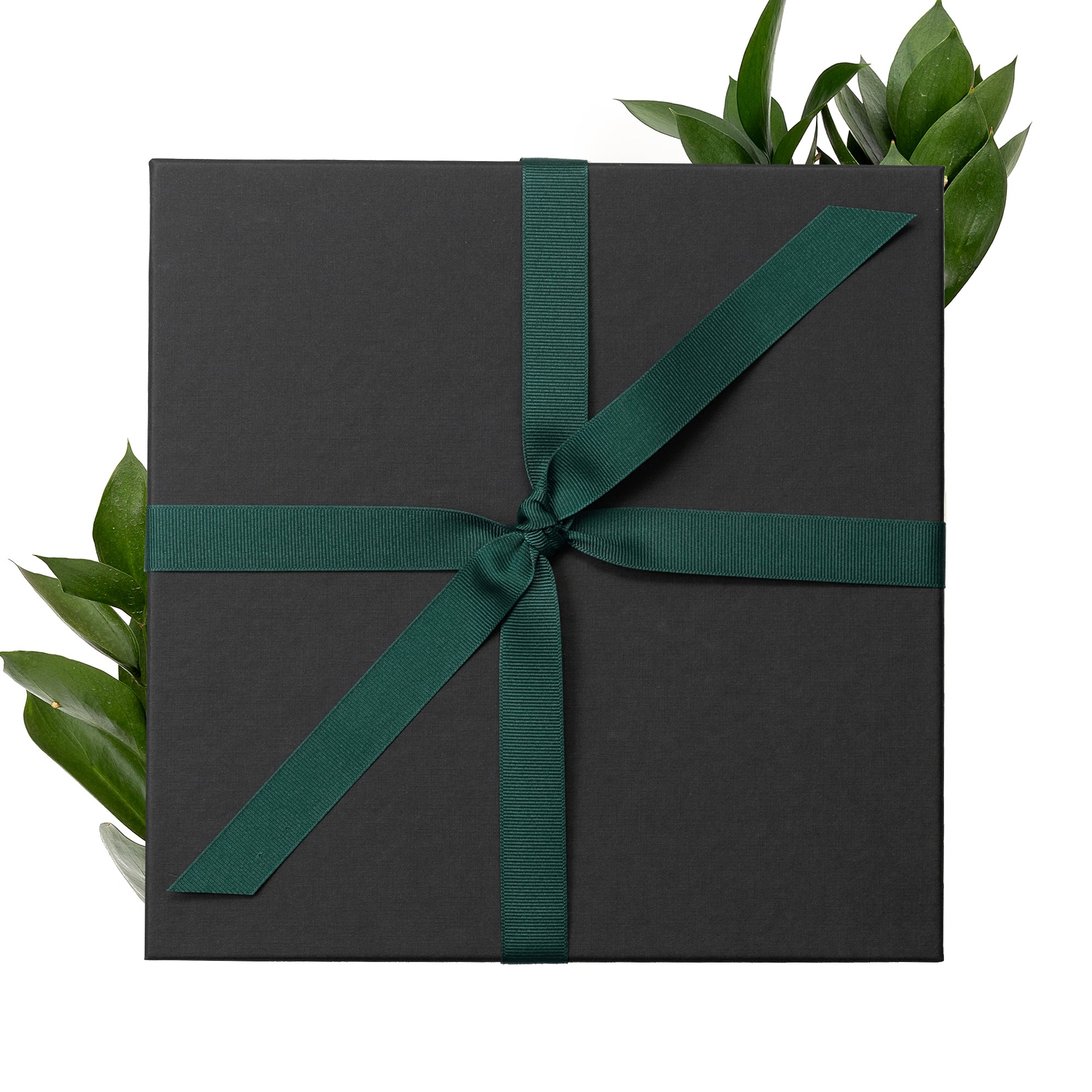 Black Gift Box with Forest Green Ribbon