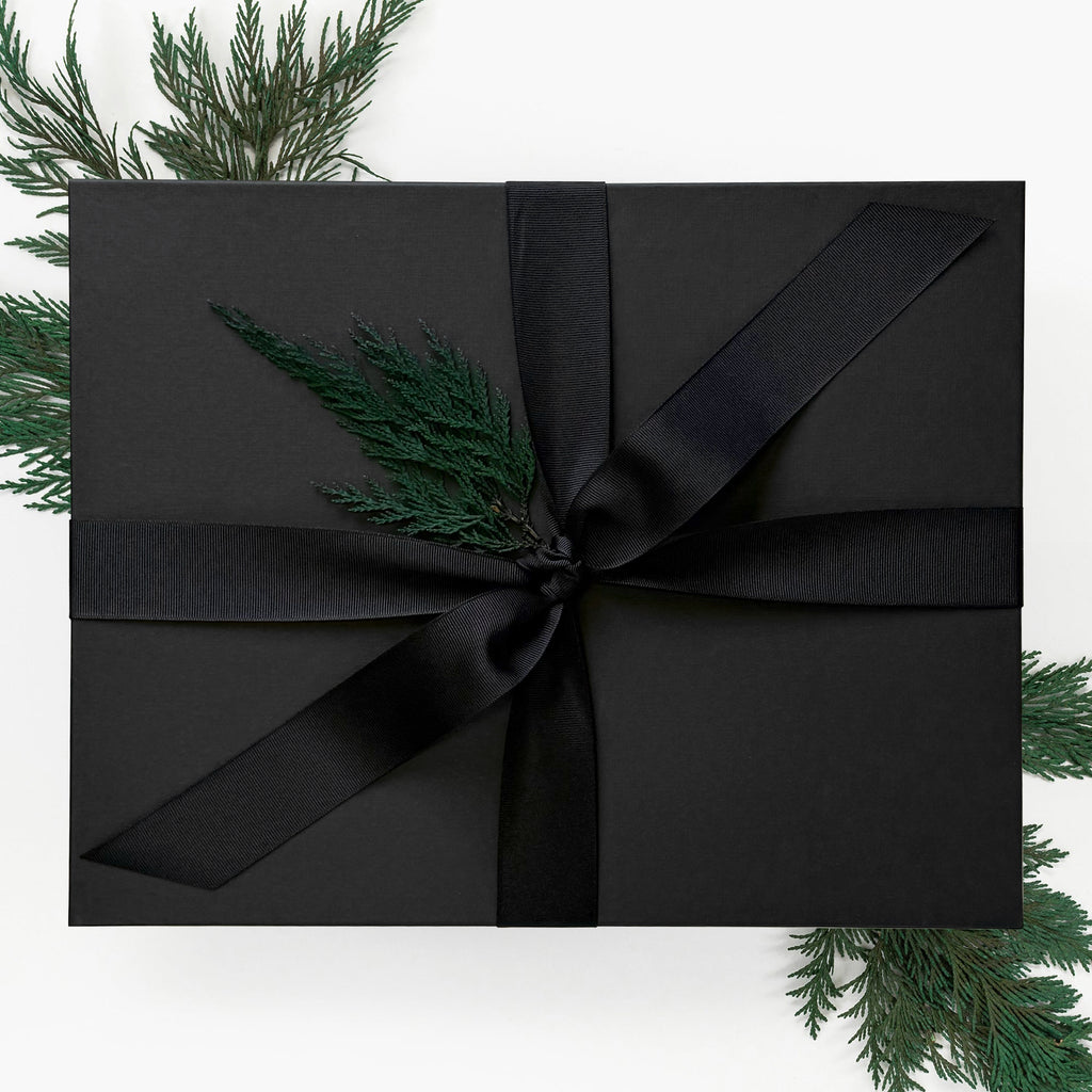 XL Black Box with Black Ribbon and Cedar