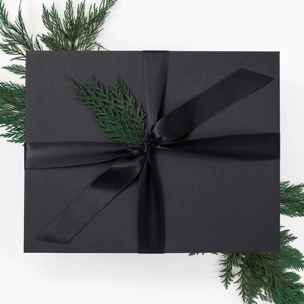 Black Gift Box with Satin Ribbon and Cedar
