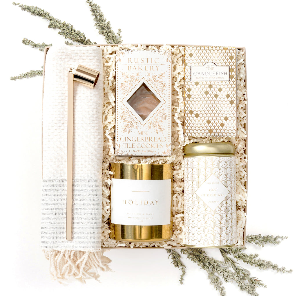 White and Gold Holiday Candle Gift Box