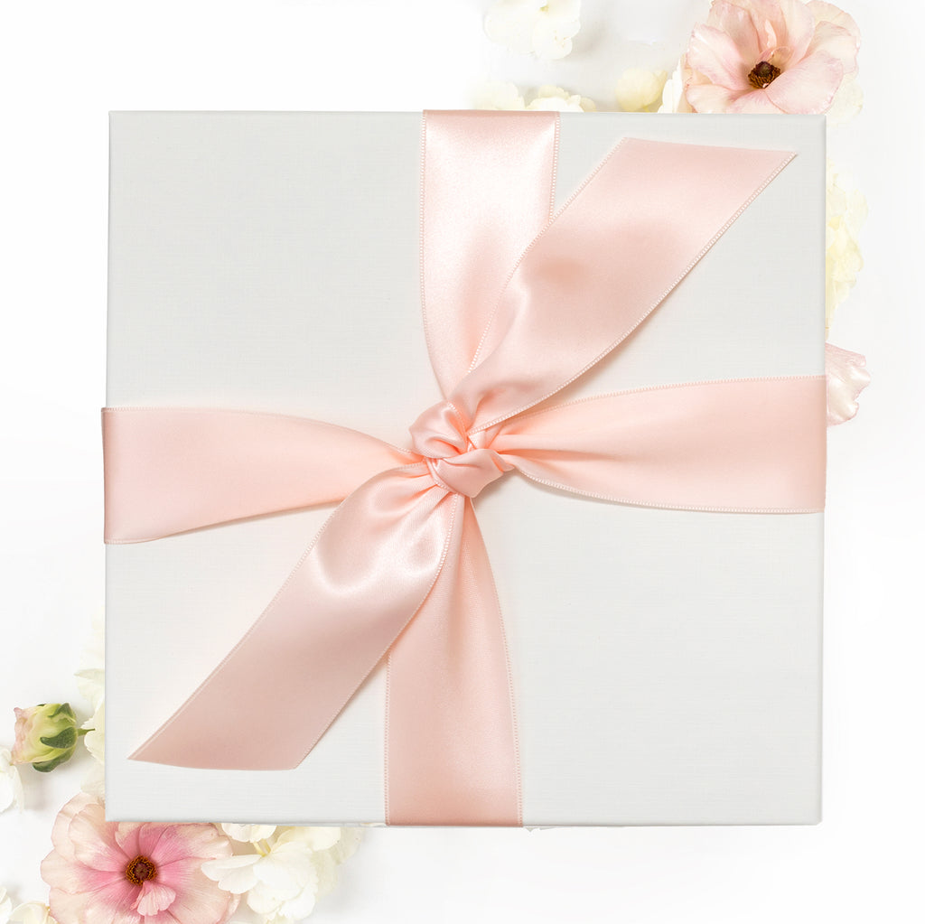 Ivory Engagement Gift Box with Blush Satin Ribbon