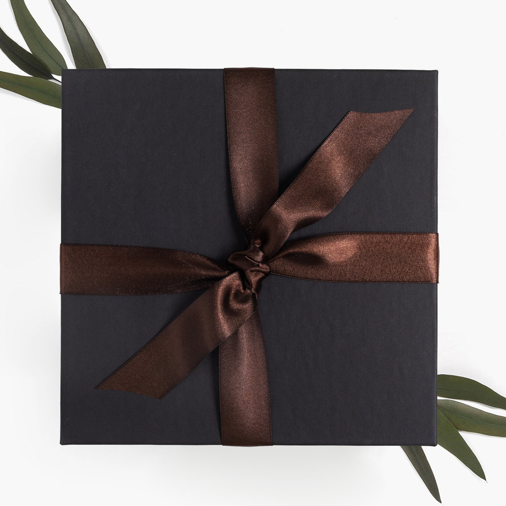 Black Paper Gift Box with Chocolate Ribbon